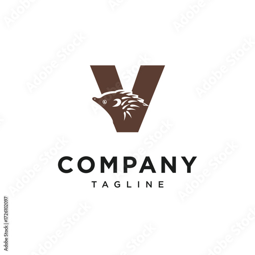 Letter V Echidna Logo Icon Vector