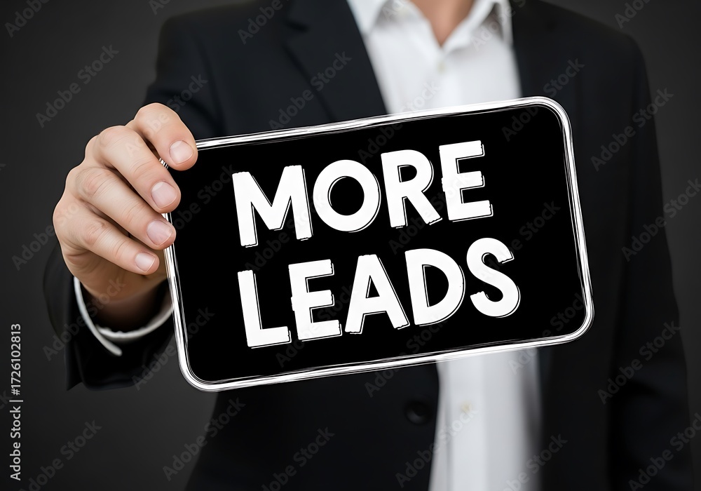 Obraz premium Man holding sign more leads