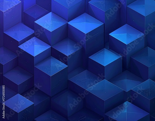 Abstract pattern of dark blue cubes, isometric view, subtle lighting and texture