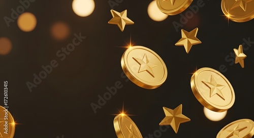 Falling gold coins and stars