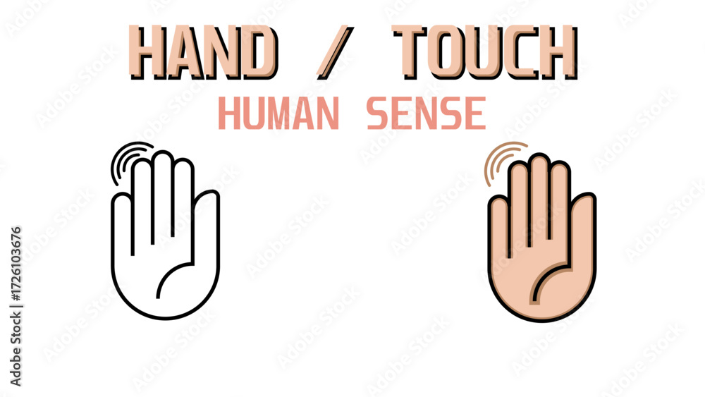 Obraz premium Touch Human Sense, Open human hand palm with fingers, Hand and fingers, Color Filled and Outline Style, Human palm Vector Illustration (EPS 10).