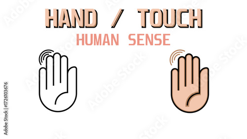 Touch Human Sense, Open human hand palm with fingers, Hand and fingers, Color Filled and Outline Style, Human palm Vector Illustration (EPS 10).