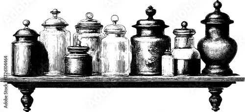 Vintage apothecary jars sketch - retro design for poster or label