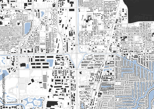 A zoomed-in vector map of Pompano Beach, highlighting highways, buildings, and waterways in a high-contrast style.