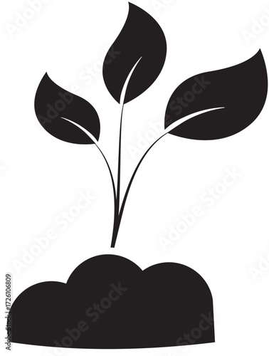 Black and white icon of a plant sprout for growth