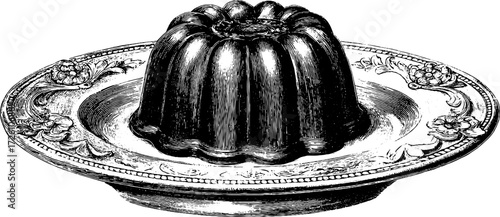 Vintage jelly dessert etching design for retro kitchen decor and culinary art