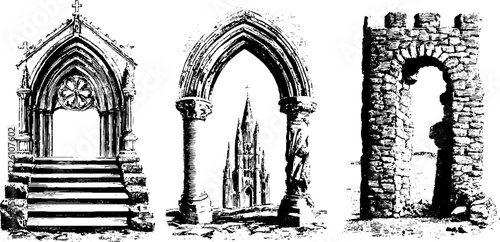 Gothic architecture designs: archways and structures for historical projects