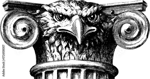 Abstract geometric totem column with ornate eagle design for artistic decor