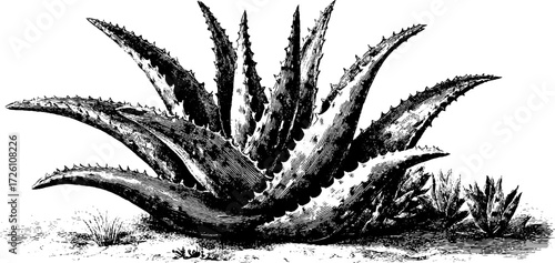 Vintage hand-drawn aloe plant sketch for botanical design