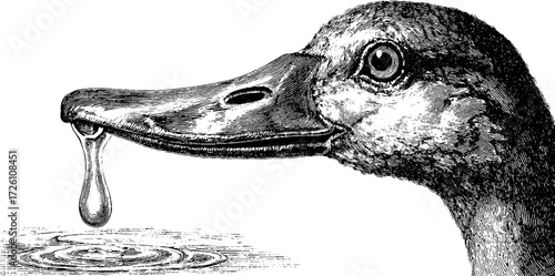 Transformation of bird into water drop in vintage sketch style for creative design