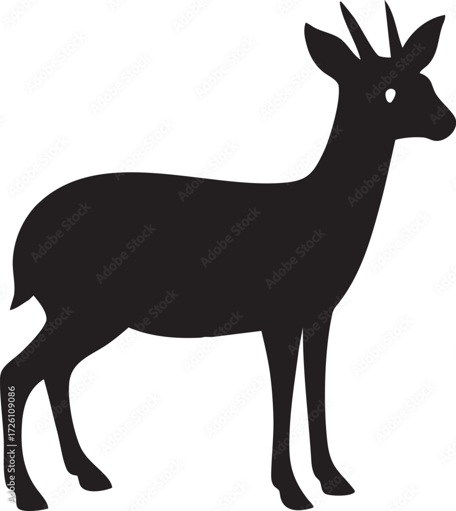Fototapeta premium Cute African Dik-dik Silhouettes Vector Icon - Small Antelope in Black Profile