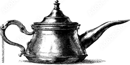 Vintage copper cezve illustration in retro engraving style for kitchen decor