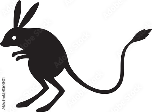 Desert Jumping Jerboa Silhouettes Vector Icon - Long-Eared Rodent in Black