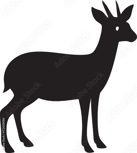 Cute African Dik-dik Silhouettes Vector Icon - Small Antelope in Black Profile