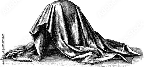 Vintage hand drawn illustration of fabric folds with hatch pattern for design concepts