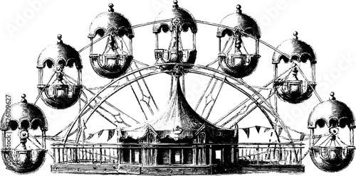 Vintage ferris wheel engraving - retro amusement park ride illustration for design