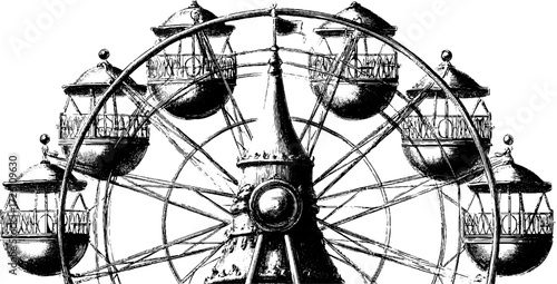 Vintage hand drawn ferris wheel silhouette design for retro posters and labels