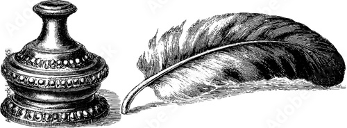 Vintage quill and inkwell drawing for retro design and stationery projects