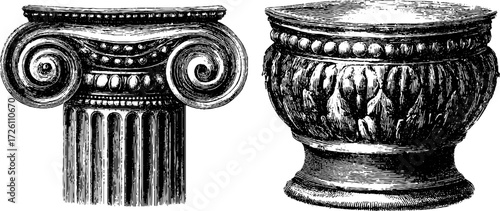 Vintage ionic column and base illustration for architectural design