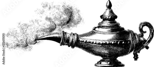 Vintage lamp with rising smoke in ornate design for retro decor