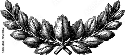 Vintage hand drawn circular leaf wreath design for decorative art and invitations