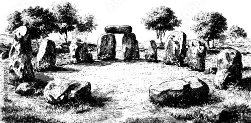 Ancient megalithic stone circle illustration for historical design