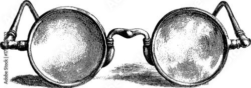 Vintage illustration of pince nez glasses - hand drawn retro eyewear design