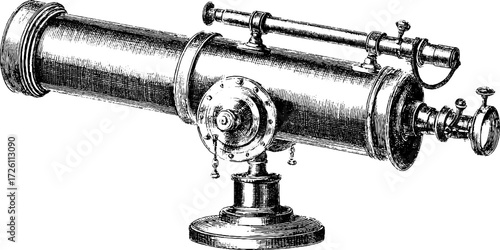 Vintage refractor telescope sketch engraving for educational and design use