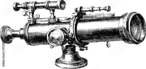 Vintage refractor telescope sketch for astronomy enthusiasts