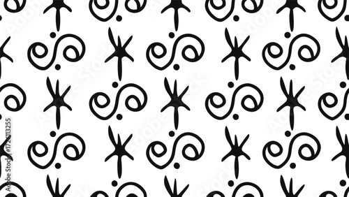 Abstract Hand-Drawn Folk Art Symbol Seamless Pattern