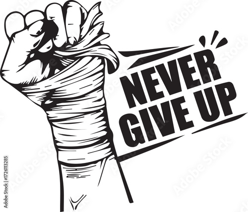 **A powerful, unwavering fist of defiance, permanently committed to the battle, refusing to surrender to any challenge.**