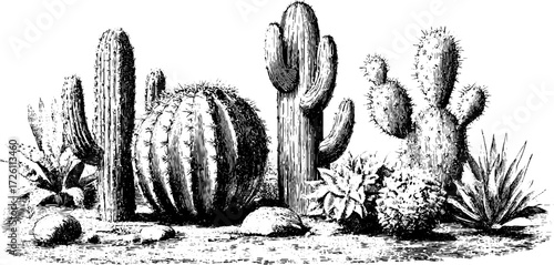 Vintage hand drawn cactus illustration for design and decoration