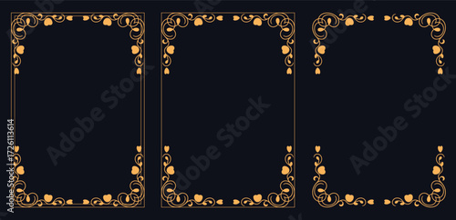 Elegant Frame Designs: Three refined, ornate frames exude timeless elegance, showcasing a sophisticated aesthetic for various design concepts.