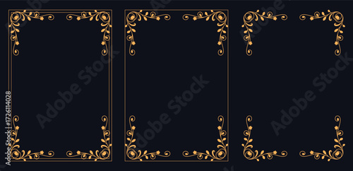 Elegant Ornate Frames: Three elegantly designed frames with delicate floral patterns, perfect for adding a touch of sophistication and luxury to your projects. The frames.