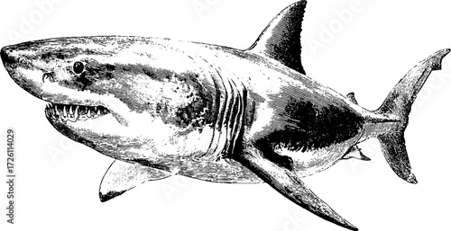 Vintage style illustration of a shark etching for retro design