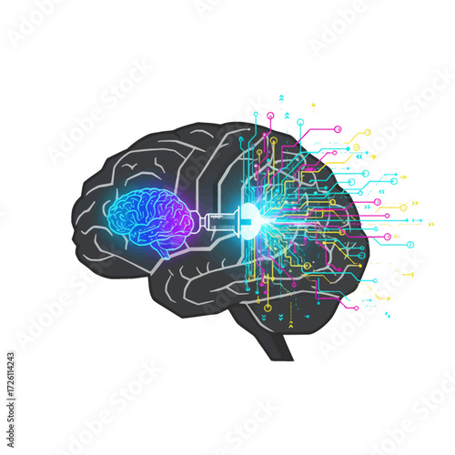 Digital transformation vector art. Modern, high-resolution illustration of a company's brain connected to a smart network. Great for articles on automation and corporate innovation.