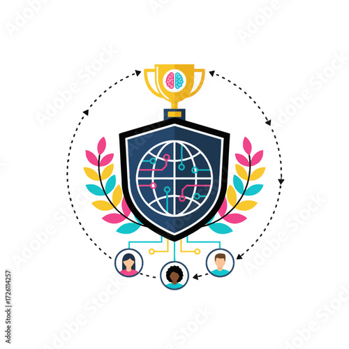 Hacking tournament graphic. A unique and professional flat-style vector representing an international digital security event. Great for microstock, reports, and articles on cyber challenges.