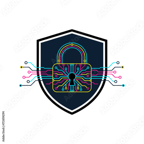Vector of an IT security lock. A unique and professional flat-style illustration representing cyber defense. Great for microstock, corporate blogs, and articles on online safety.
