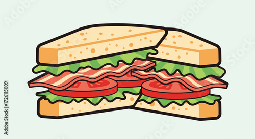 Two BLT sandwiches, stacked and overlapping, featuring bacon, lettuce, and tomato between toasted bread slices.