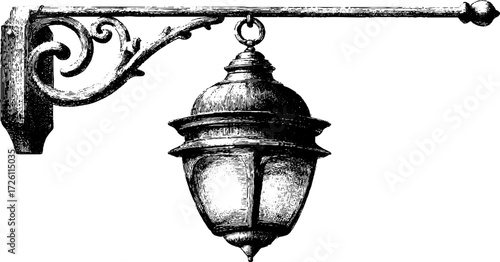 Vintage street lantern engraving art for retro design and decoration projects