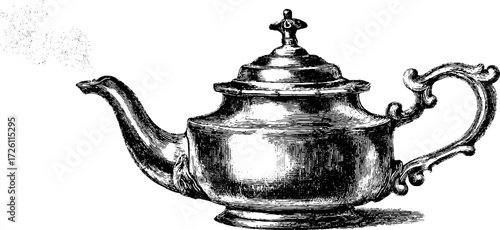 Elegant hand drawn teapot with rising steam design for vintage decor