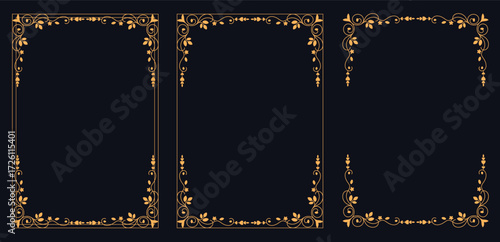 Ornate Golden Frames: Three intricately designed golden frames, each a testament to classic elegance and timeless artistry, offer an inviting space for any creative vision.