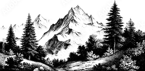 Vintage illustration set of barchans and mountain silhouette for design and decoration