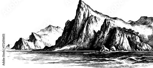 Vintage sketch of cliffs and steep rocks - perfect for poster or wall art