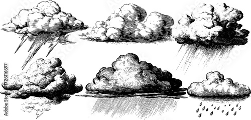 Vintage cloud illustrations in different shapes for weather-themed designs