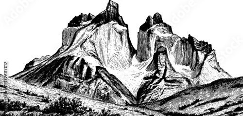 Vintage glaciers illustration set in hand-drawn engraving style for retro design