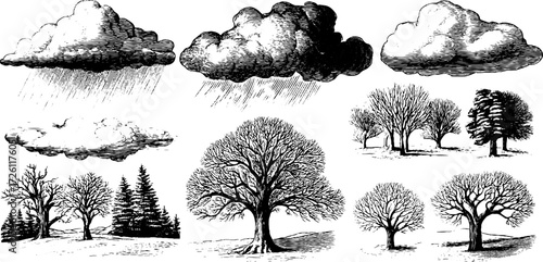 Vintage winter scene with snowfall and blizzard for seasonal design projects