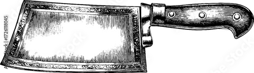 Vintage etched cleaver knife sketch for kitchen decor and culinary design