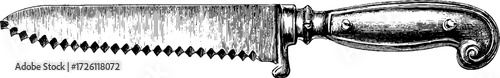 Vintage etching of a bread knife - hand drawn kitchen tool illustration for retro design