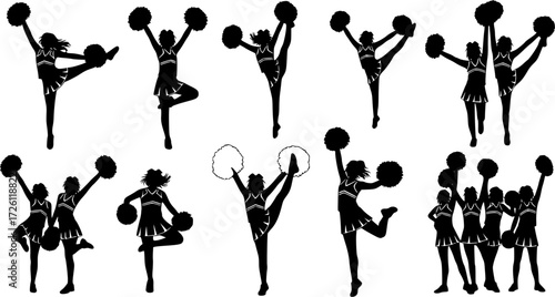 Cheerleader silhouette, Cheerleader Cut Files, Cheer , Cheer Girls Silhouette Bundle, Cheerleader silhouettes, Cheerleader girl vector 